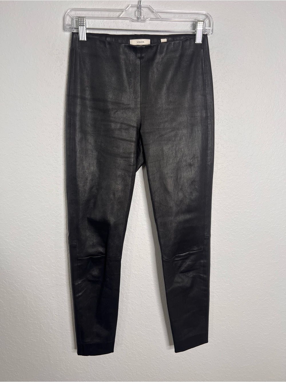 Vince Leather Stitch Front Leggings Women’s Small Black Skinny Pull On B21
